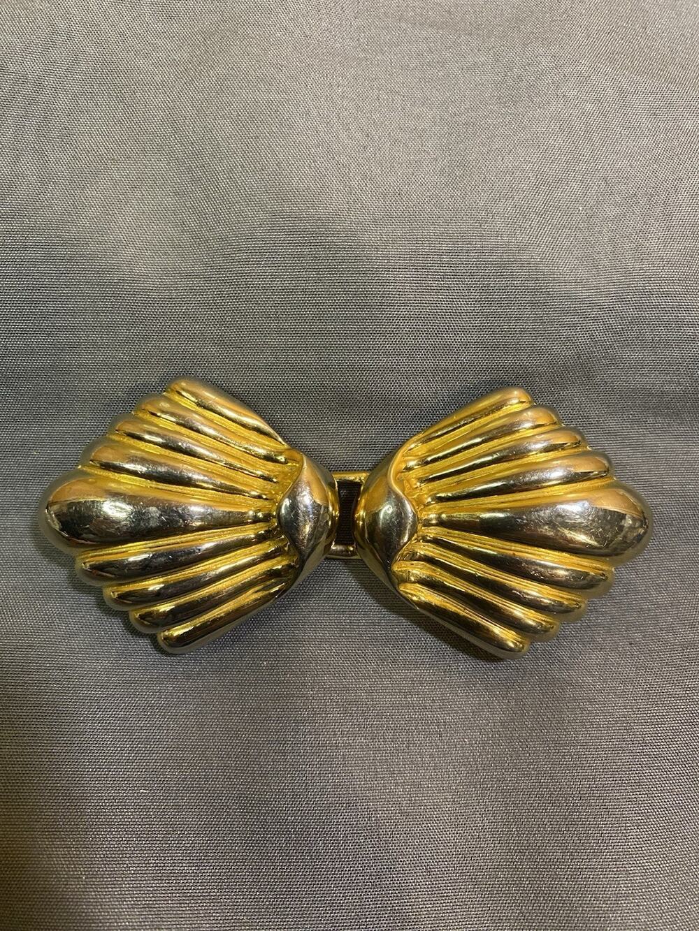 Vintage Signed Gay Boyer Gold Tone Shell Belt Buckle 2 piece Designer 80s
